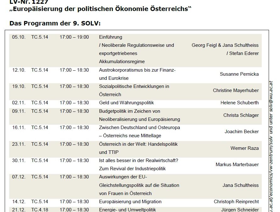 Ringvorlesung: Europäisierung der politischen Ökonomie Österreichs