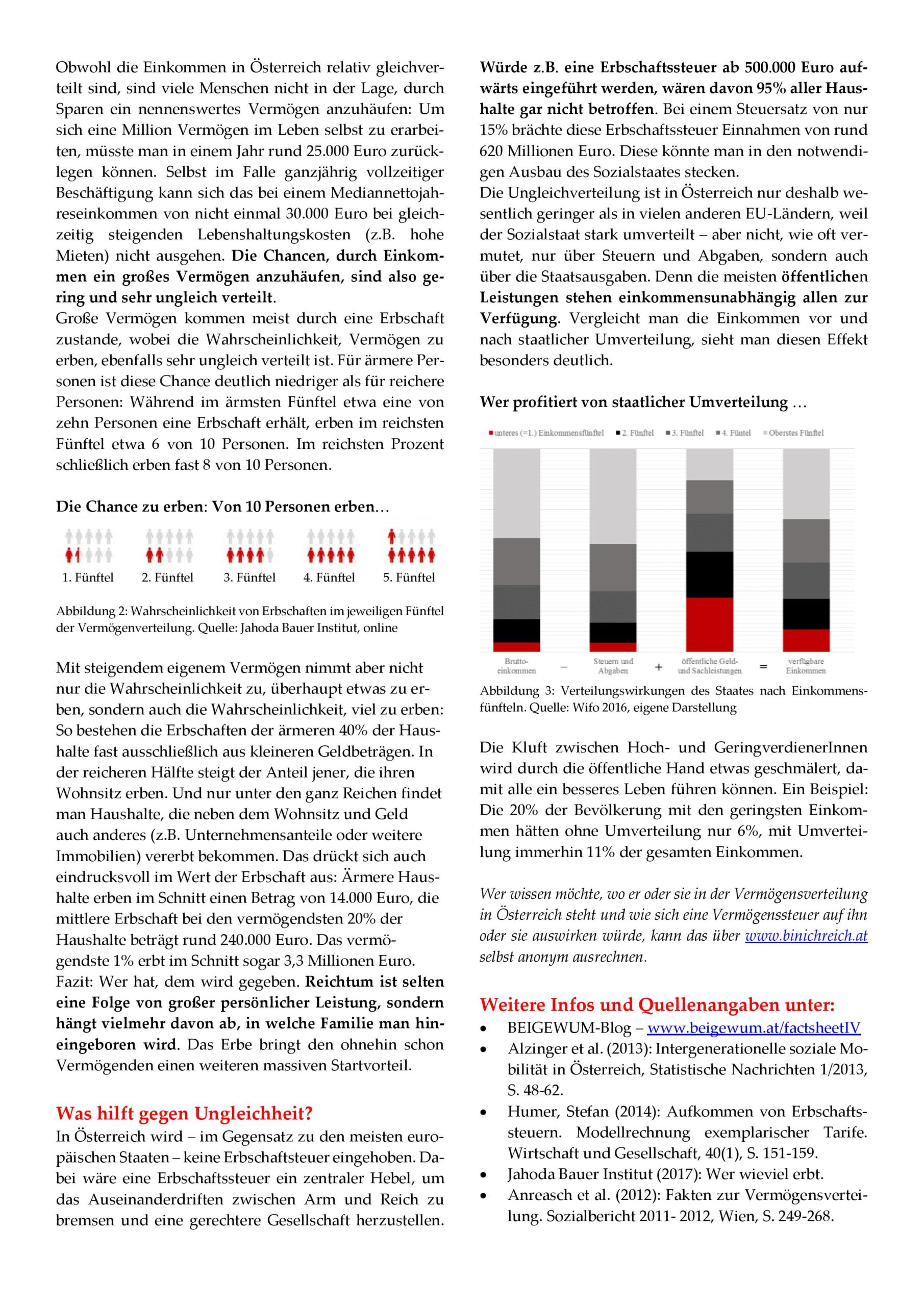 Wie Arme nicht arm und Reiche nicht reich bleiben. Verteilung und Umverteilung von Einkommen und Vermögen in Österreich (Factsheet IV)