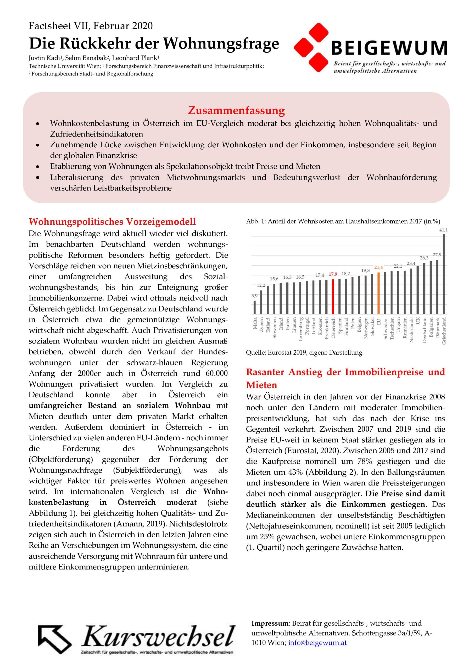 Die Rückkehr der Wohnungsfrage (Factsheet VII)