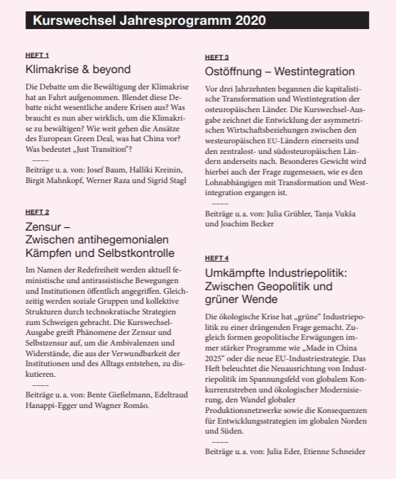 Das Kurswechsel – Jahresprogramm 2020 ist da!