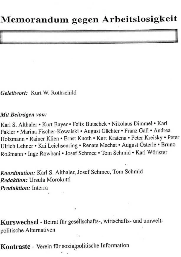 1994_Memorandum gegen Arbeitslosigkeit