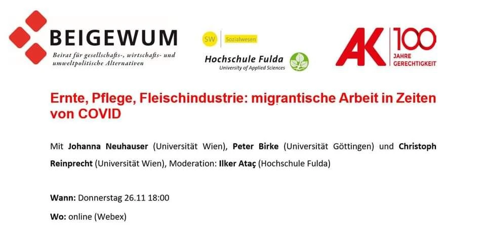 Ernte, Pflege, Fleischindustrie: migrantische Arbeit in Zeiten von COVID – Online-Podiumsdiskussion