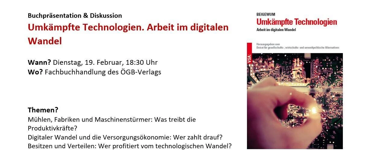 Cover für die Veranstaltung "Umkämpfte-Technoliguen Arbeit im digitalen Wandel Buchpräsentation"
