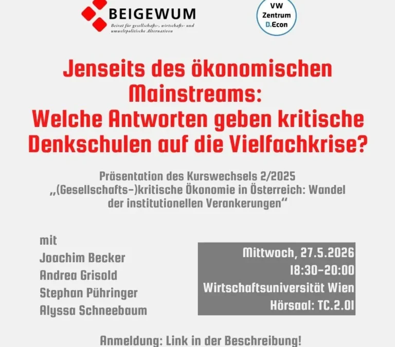 Veranstaltungseinladung: Jenseits des ökonomischen Mainstreams: Welche Antworten geben kritische Denkschulen auf die Vielfachkrise?